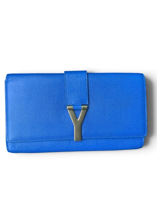 Yves Saint Laurent Handbags - YVES SAINT LAURENT Cobalt Blue Leather Clutch